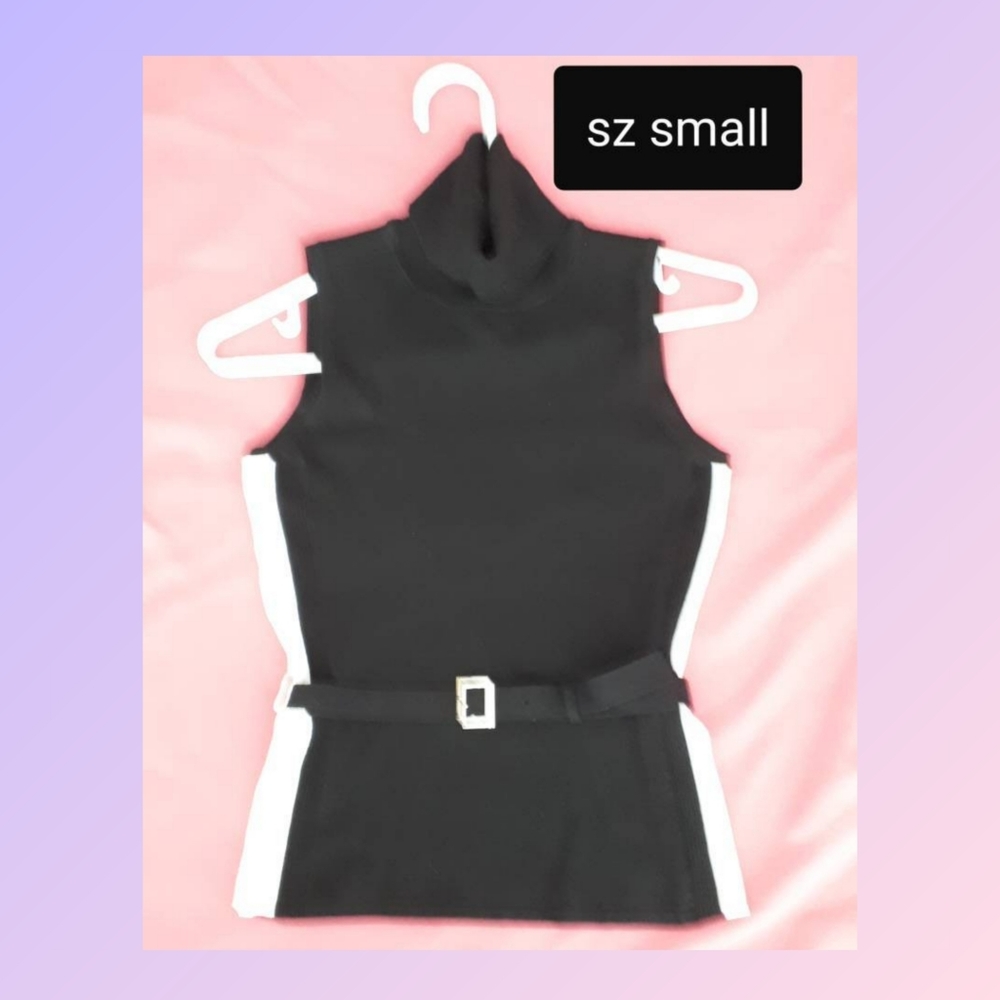 I.N.C. Black/White Turtleneck belted top